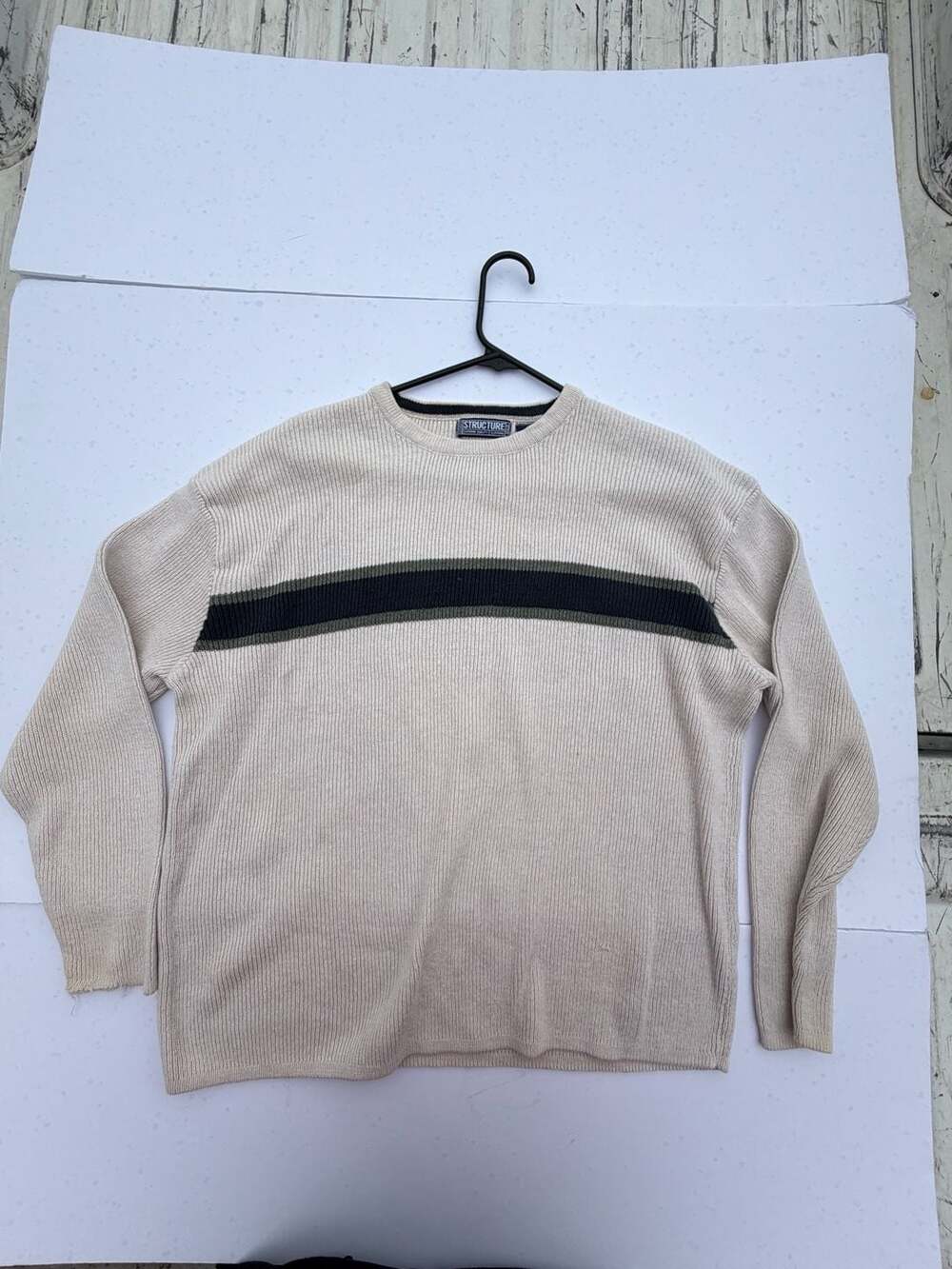 Structure Ribbed Knit Pullover Sweater Cream Striped - Picture 2 of 4